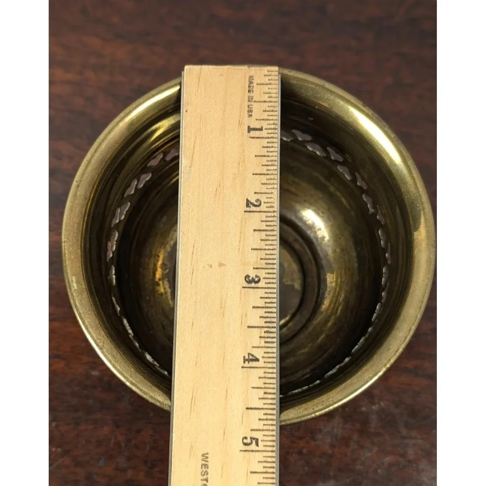 Vintage Solid Brass Pierced Heart Cachepot Planter Bowl Jardiniere Gold 4in